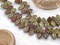 *40* 12x8mm Blended Red + Sage Green Travertine Top Drilled Leaf Beads